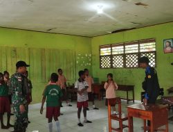 SATGAS PAMTAS STATIS YONIF 143/TWEJ Adakan Kegiatan Belajar Mengajak Untuk Anak-anak Papua